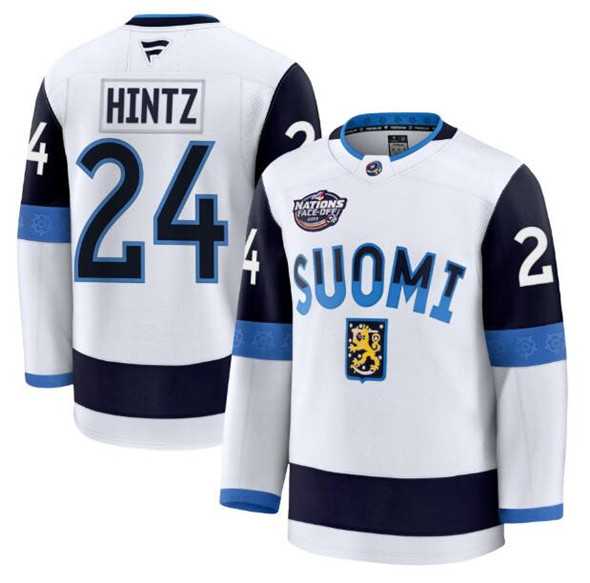 Mens Finland #24 Roope Hintz White 2025 4 Nations Face-Off Premium Stitched Jersey Dzhi